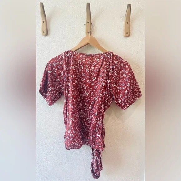 Madewell Puff-Sleeve Wrap Crop Top in Batik Vine Size XXS - Picture 3 of 4